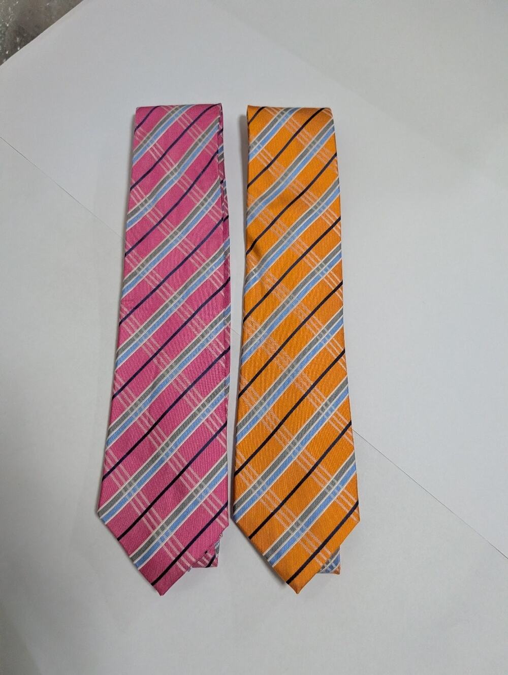Geoffrey Beene Men's Plaid Striped Necktie Set - Pink & Orange Woven Ties